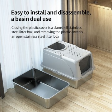 Rubeku Litter Box Hooded Stainless Steel Grey